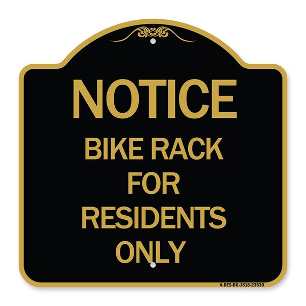 Signmission Sign Bike Rack for Residents Only, Black & Gold Aluminum Sign, 18" x 18", BG-1818-23530 A-DES-BG-1818-23530 - main